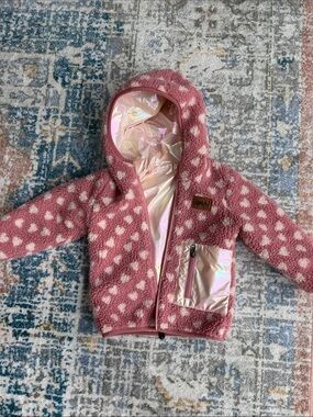 Deux par Deux reversible Pink Heart Sherpa Hoodie with metallic pink Trim 3T
